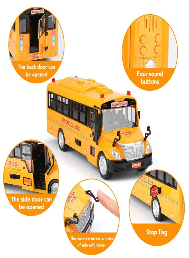 Cdymkf Yellow School Bus Toy for Kids，1/16 Scale Interactive Friction-Powered Car with Flashing Lights & Sounds, Open Doors & Realistic Design Preschool Learning & Role Play - Image 2